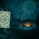 Mystic tarot card with forest and stars, symbolizing spiritual guidance and fortune-telling at night.