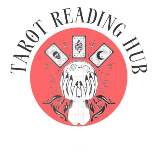 A hand holding a crystal ball with tarot cards and moon symbols, representing tarot reading and divination.